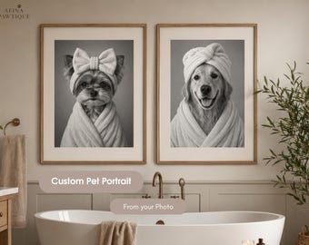 Retrato de mascota personalizado: arte divertido para el baño con perro o gato, mascota en la bañera o el inodoro, regalo de arte mural personalizado