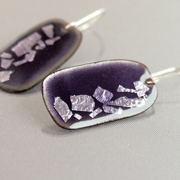 Enamel earrings purple violet and silver dangle - enamel jewelry by Alery