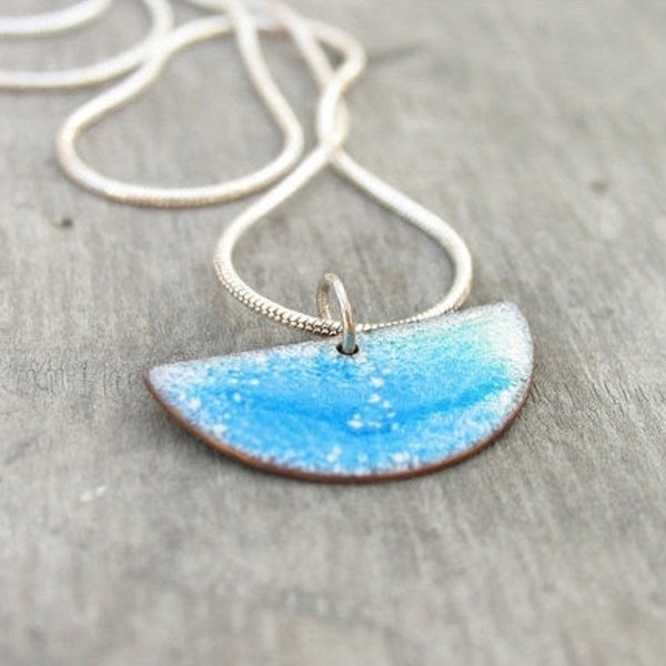 Small pendant - blue teal necklace - handmade enamel necklace - copper and sterling silver - artisan jewelry by Alery