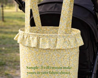 Custom Made Stroller Bag with Drawstring Closure, Personalized Monogram, Perfect Baby Gift