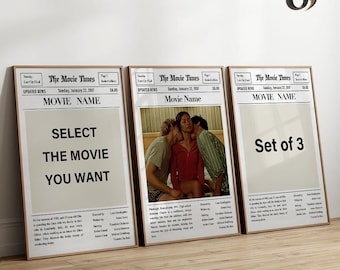 Set of 3 Custom Movie Poster – Personalized Film Wall Art – Canvas Posters – Choose Your Movies – Gift for Movie Lovers