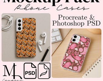 Phone Case Mockup Procreate Template Photoshop Bundle Trendy Phone Display PSD Lifestyle Image Android Case Mockup Design iPhone Thumbnail