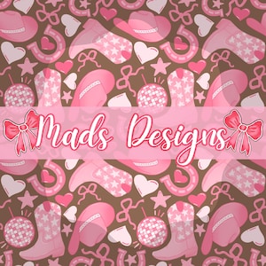 Cowgirl Cutie: Pink, White, and Brown Disco Cowgirl Pattern, Country Western Design Print (Digital Download, PNG File, 3000x3000px, 300dpi)