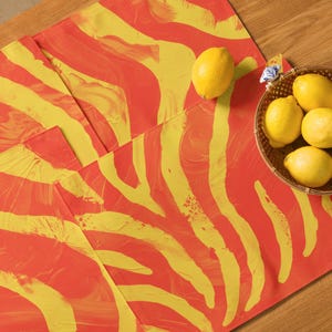 Bright Amber Zebra Stripe Placemats Set of 4, Water-Resistant, Bold Abstract Design, Vivid Orange Background, Perfect for Dining & Parties