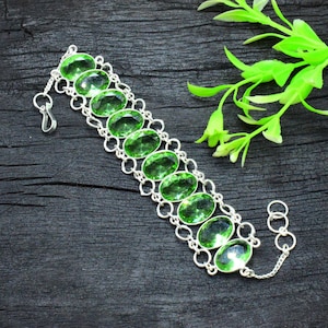 Green Amethyst Gemstone 925 Sterling Silver Bracelet Amethyst Bracelet Handmade Bracelet Link Bracelet Jewelry For Gifts Adjustable Bracelet
