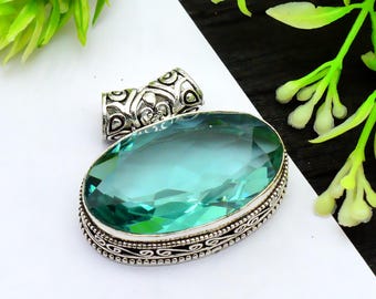 Handmade Aquamarine Pendant Sterling Silver, Natural Blue Gemstone Necklace, March Birthstone Gift for Her