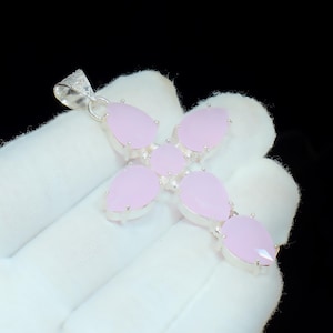 Rose Quartz 925 Sterling Silver Cross Pendant Gemstone Pendant Handmade Pendant Jewelry Gift For Women Christmas Gifts Anniversary Gifts