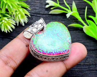Triplet Opal Heart Pendant 925 Sterling Silver Necklace, Handmade Pink Opal Jewelry Gift for Her, October Birthstone Necklace