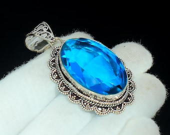 Blue Topaz Pendant 925 Sterling Silver Necklace, Handmade Blue Gemstone Jewelry Gift for Her, December Birthstone Necklace
