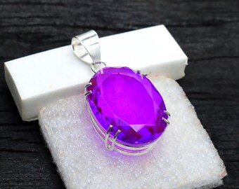 Purple Kunzite Pendant Necklace 925 Sterling Silver, Handmade Pink Gemstone Jewelry Gift for Her, Dainty Silver Necklace
