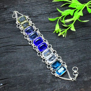 Amethyst Edelstein 925 Sterling Silber Armband Tansanit Armband Handgemachtes Armband Verbindungsarmband Weihnachtsgeschenke verstellbares Armband