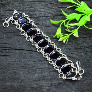 Amethyst Edelstein 925 Sterling Silber Armband Amethyst Armband Handgemachtes Armband Verbindungsarmband Schmuck für Geschenke Verstellbares Armband