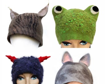 TUTORIAL felting instructions felt felted hat wet nuno felting fleece animal hat Felting Pattern decorating nuno pdf eco diy