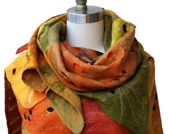 Felting TUTORIAL Autumn leaves scarf wrap wet felted felting instructions felting tutorial