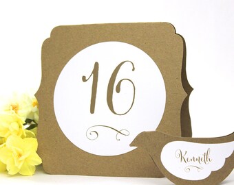 Table Number Tents - Rustic wedding event signs,  2-sided number cards, self-standing tented or flat, many colors