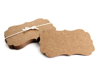 50 Bracket Business Cards, blank die-cut cards, 3.5" x 2" flat note cards, place cards, hang tags, jewellery cards, earring card, kraft