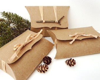 Pillow Boxes - 50 Medium Kraft DIY wedding favor box, jewelery box, gift card holder, eco packaging - medium 4.5" x 2.75" x 1"