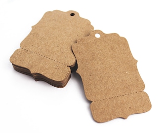 100 Hang Tags, Medium 2" x 3" Perforated Blank Price Tags - Bracket - Boutique Swing Tag, Gift Tag, Kraft or assorted colors