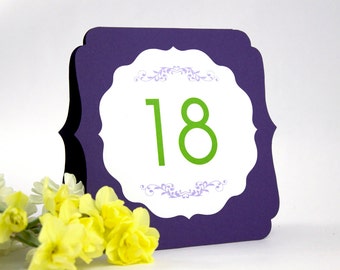 Table Number Tents - Large 2-sided number cards, elegant modern wedding event signs, self-standing tented or flat, many colors