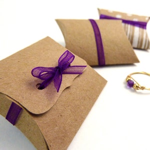 Mini Pillow Boxes 20 DIY Kraft favor boxes, 2 x 1.5 x .5, jewelry packaging, small gift box, ribbon tie closure, natural kraft or white image 1