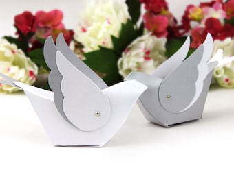 Bird table decoration, unique wedding favor box, centerpiece, gift boxes, paper decor, cake topper, place card, swallow box, packaging box