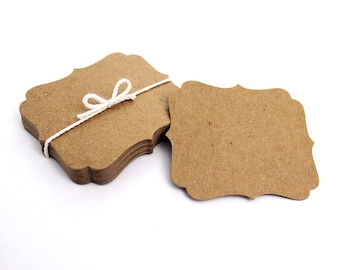 150 Bracket Cards, Blank 2.5" x 2" die cut place cards, note cards, hang tags, earring card, boutique top note, Kraft, assorted colors