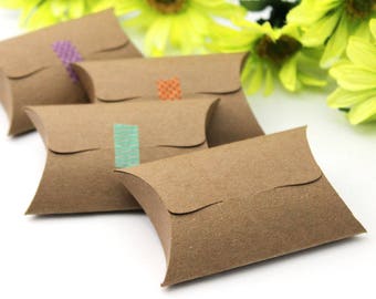 50 Small Pillow Boxes - DIY favor boxes - product packaging , gift box , jewelry box, unique tab tuck closure - 2.625" x 2.25" x .875"