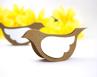 Bird Place Cards / Escort Cards - Rustic Country Kraft Paper Dove Table Tents - 20 Unique Blank Wedding Name Cards with removable wings