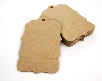 500 grandes étiquettes volantes perforées, étiquettes de prix vierges kraft 4 x 2,625 pouces, étiquettes uniques pour boutique, vestiaire, étiquettes cadeaux, étiquettes volantes avec support