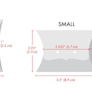 Puede incluir: Diagrama que muestra tres tama&ntilde;os de cajas de almohada: Mediana (11,4 cm por 8,9 cm), Peque&ntilde;a (8,9 cm por 6,7 cm) y Mini (5 cm por 3,8 cm).