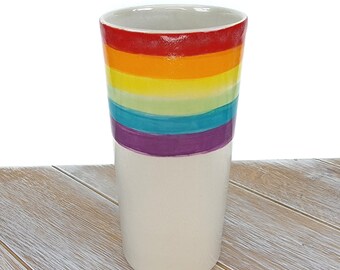 Rainbow Striped Pride Tumbler Pint Glass White Cup Decor Beer Water Mixed Drink Ceramics Iced Tea LGBTQIA+ LGBTQ PRIDE