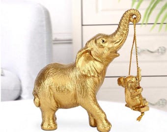 Resin Elephant Sculpture: Mother and Child Swing Decor
