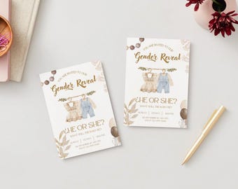 Editable Gender Reveal Invitation: Neutral Boho Baby Shower (Digital Download)