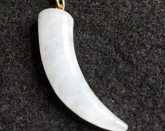 Unusual Natural White Icy White Hue Genuine Jade Dog Tooth Pendant, White Jade, Minimalist, Christmas Gift Idea, Unisex Jade Jewelery