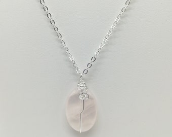 Handcrafted Wire Wrapped Rose Quartz Minimalist,Single Bead pendant,19", Love,Classic simple necklace,Yoga Jewelery,Valentines Day gift,pink