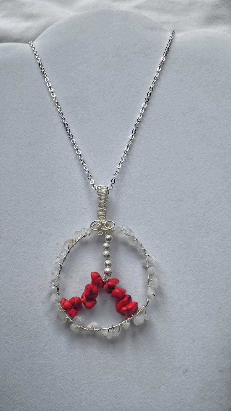 Handmade Peace Symbol Necklace /& Earrings Set Crystal Jewelry Silver Plated