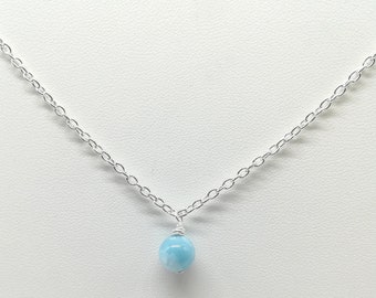 Handcrafted Wire Wrapped Larimar Minimalist,Single Bead pendant,Classic simple necklace,Prosperity,Yoga Jewelery, Gift for Women,Boho,Blue
