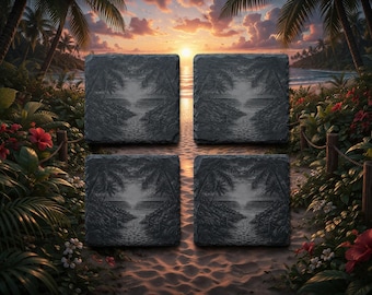 Tropical Beach Slate Coasters Set of 4