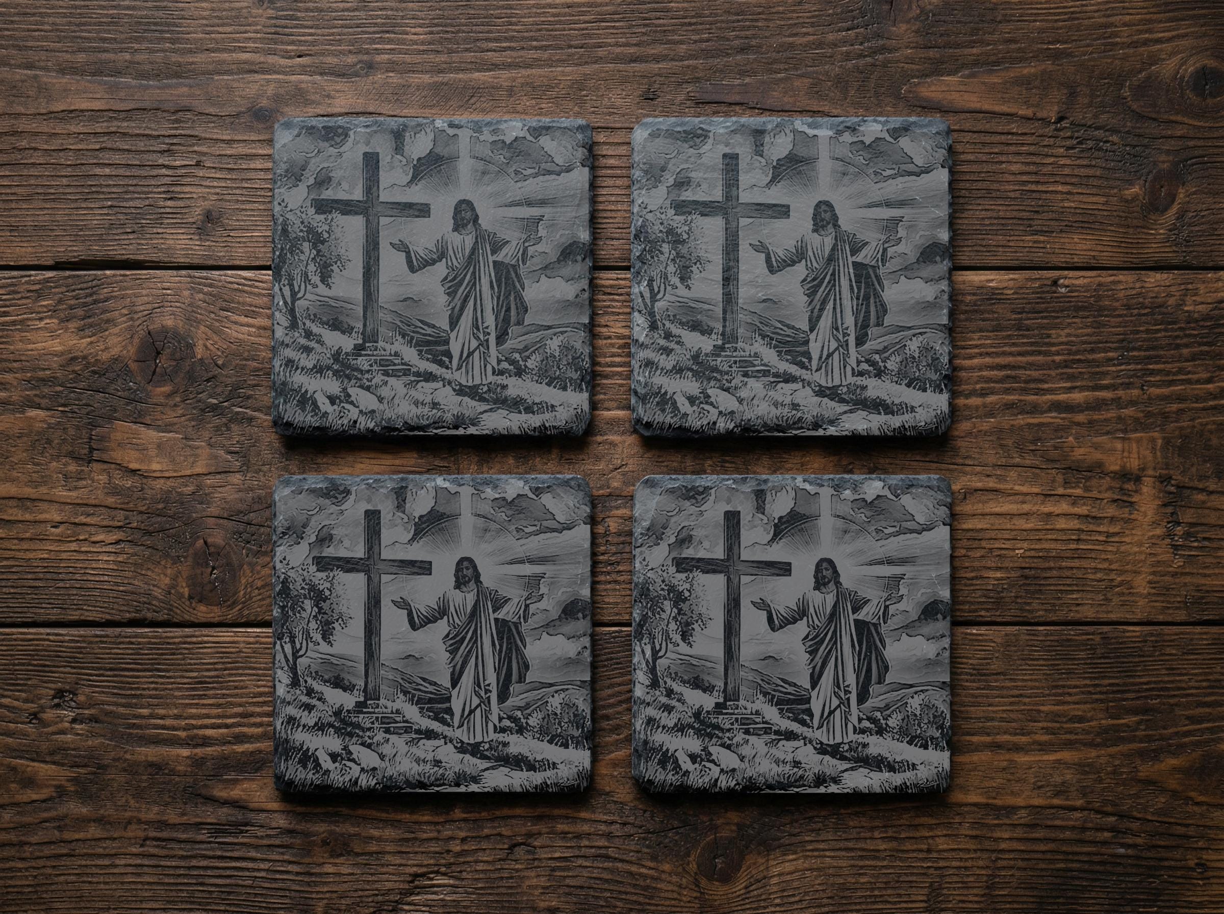 Jesus Cross Slate Coasters Set of 4 - Etsy