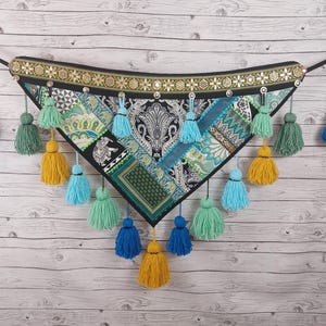 Tassel Belt "Turquoise Elephant", Quastengürtel für FCBD, ATS, ITS, Bauchtanz Gürtel, Tribal Bellydance, abnehmbare Quasten