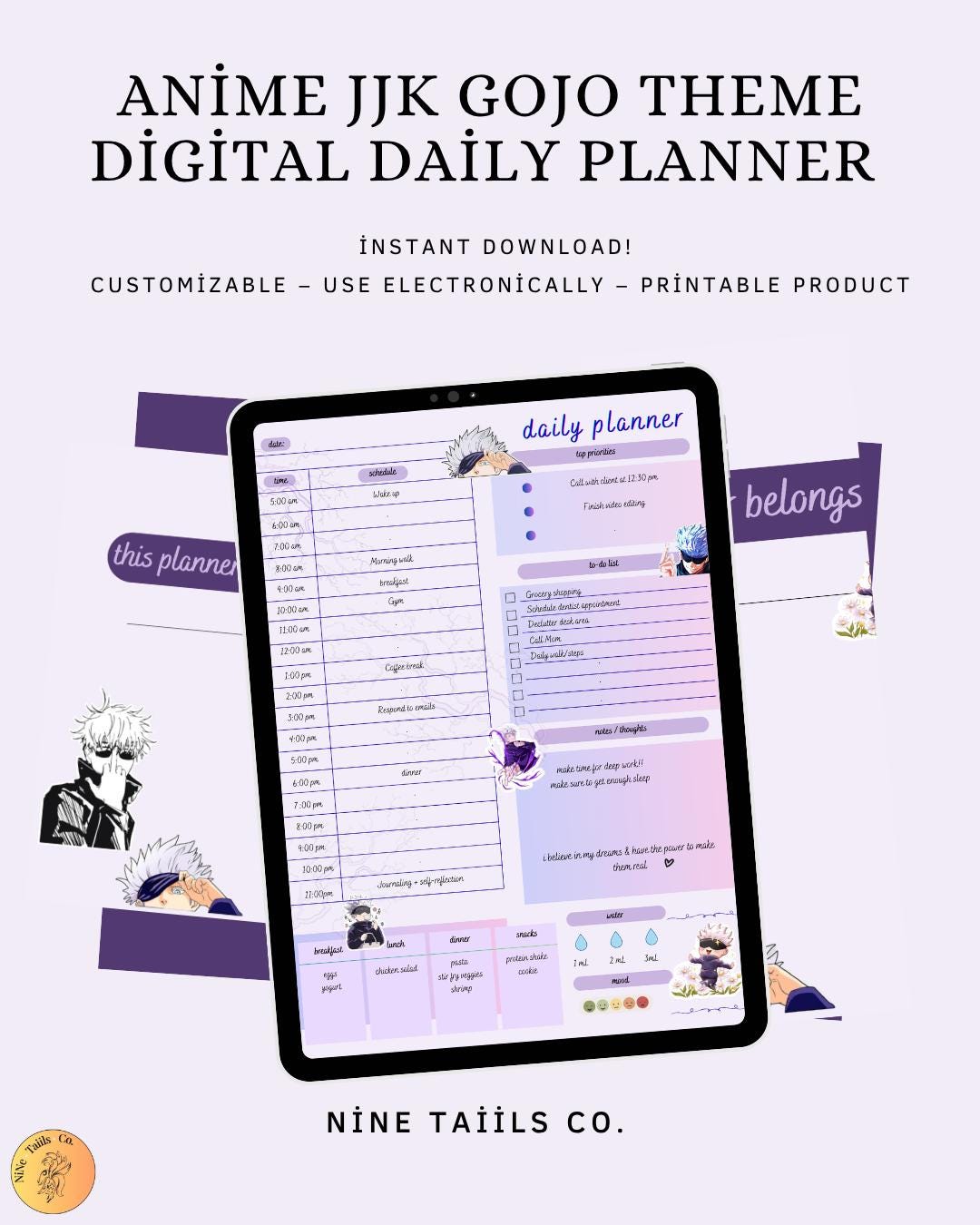 Gojo Daily Routine Anime JJK Gojo Theme Digital Daily Planner Anime Styled Printable ...