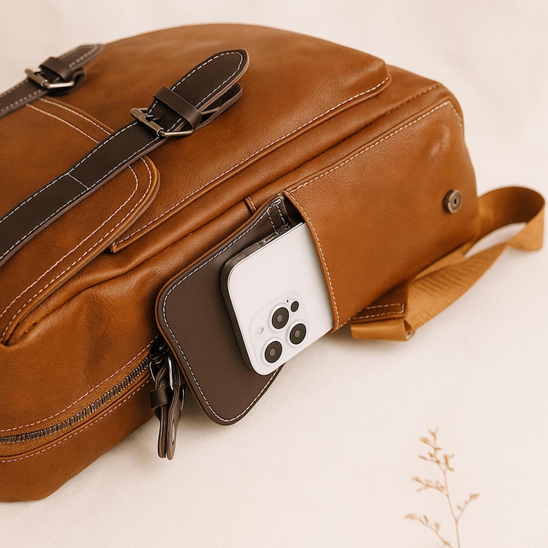 Women's Vintage Vegan Leather Backpack – French Designer Style, Large Capacity, Waterproof PU