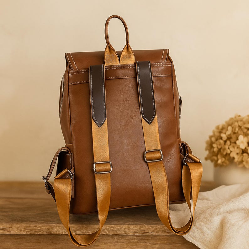 Women's Vintage Vegan Leather Backpack – French Designer Style, Large Capacity, Waterproof PU