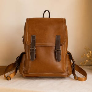 Women's Vintage Vegan Leather Backpack – French Designer Style, Large Capacity, Waterproof PU