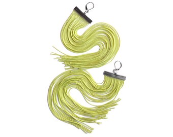 Lime Long Fringe Earrings.Light Green Dangles.Acid Green Shoulder Dusters.Android Green Chandeliers.Bright Apple Green Very Long Earrings