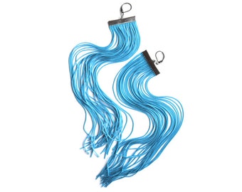 Turquoise Long Fringe Earrings / Aqua Blue Large Tassel Earrings / Cyan Extra Long Earrings