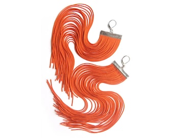 Halloween Pumpkin Long Fringe Earrings.Orange Shoulder Dusters.Carrot Orange Chandelier.Ginger Red Dangles.Goldfish Drop Earrings.Papaya