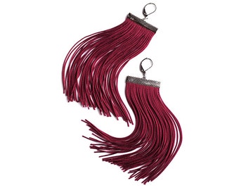 Burgundy Short Fringe Earrings.Bordeaux Shoulder Dusters.Cardinal Red Statement Earrings.Sangria Tassel Earrings.Crimson Chandelier.Cherry