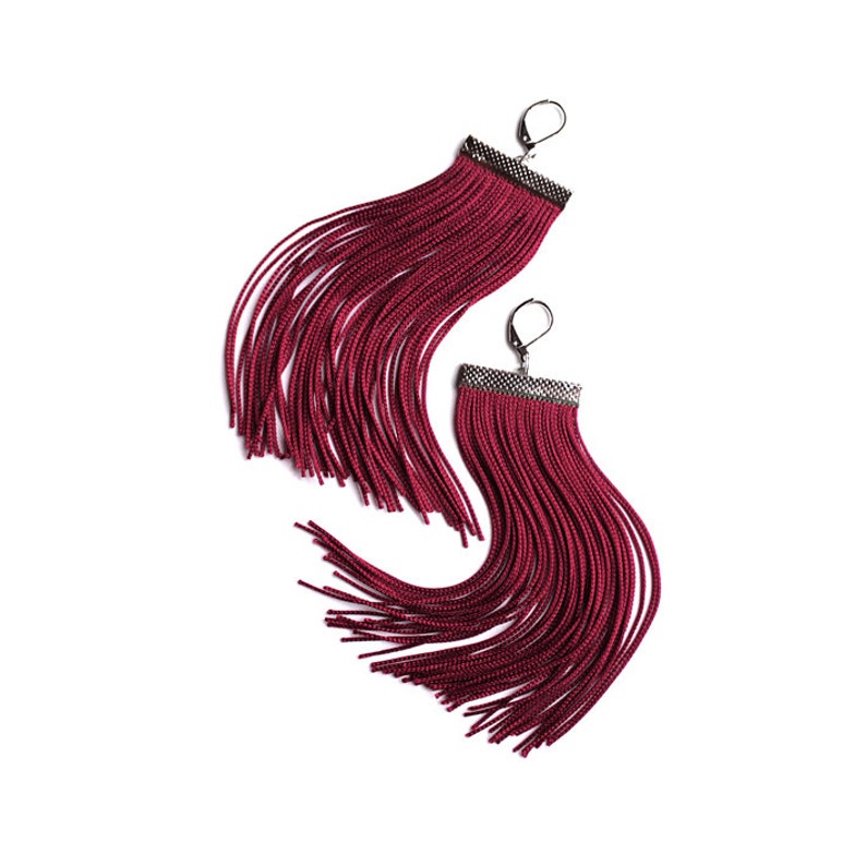 Burgundy Short Fringe Earrings.Bordeaux Shoulder Dusters.Cardinal Red Statement Earrings.Sangria Tassel Earrings.Crimson Chandelier.Cherry image 1