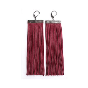 Burgundy Short Fringe Earrings.Bordeaux Shoulder Dusters.Cardinal Red Statement Earrings.Sangria Tassel Earrings.Crimson Chandelier.Cherry image 2